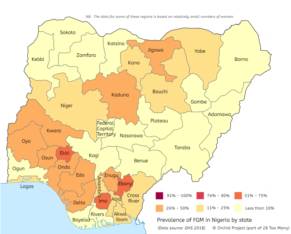 Prevalence Map: FGM/C in Nigeria (2018)